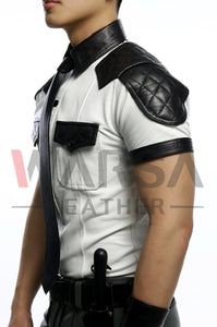 White & Black Quilted Leather Shirt