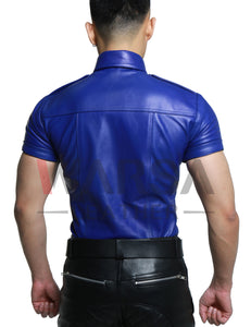 Exciting Blue Genuine Leather Shirt