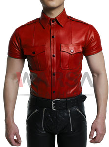 Hot Red Genuine Leather Shirt