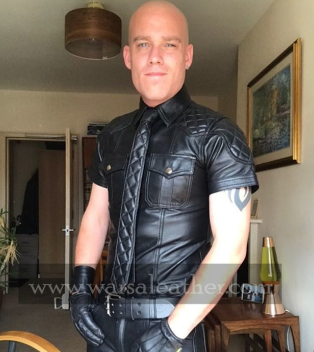 Quilted Black Leather Shirt