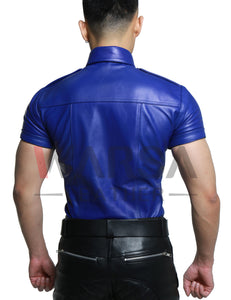 Exciting Blue Genuine Leather Shirt